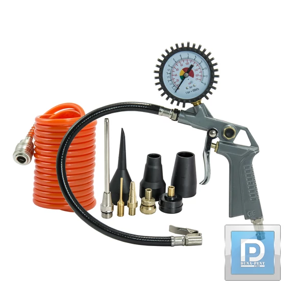 Pneumetikus készlet,nyomásmérő pisztoly,3m tömlő+8db kiegészítő